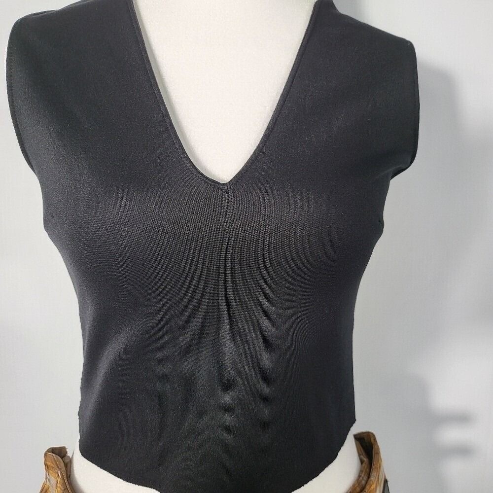 Zara Basic Top V-Neck Sleeveless Fitted Black Tank Top Size Small